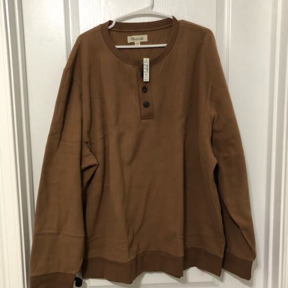 Madewell Men's Sweatshirt Size 2XL Brown‎ 1/4 Button Long Sleeve Pullover NWT - Picture 3 of 12
